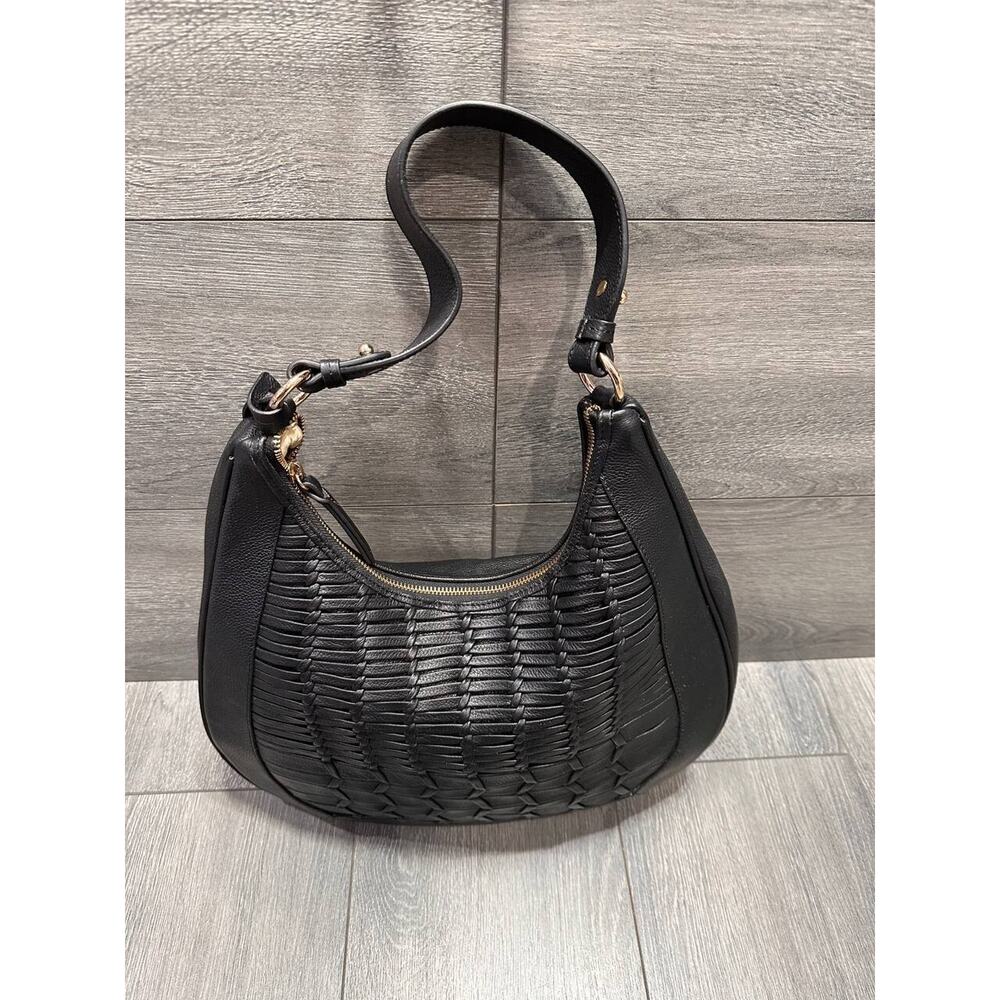 LODIS Woven Leather Hobo zip up shoulder bag Caravan Black Bag B000138 - Picture 6 of 13